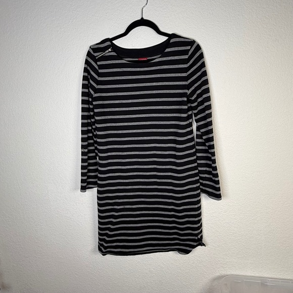 Merona Black Gray Striped Long Sleeve Casual T Shirt Dress XS/TP - Picture 1 of 4